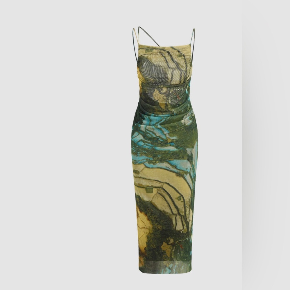 Cider Green and Blue Swirl Midi Dress